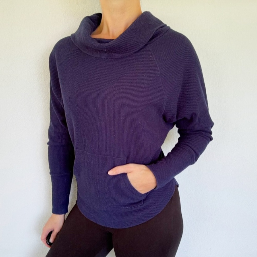 Caslon navy blue cowl neck thermal waffle knit pullover sweater top size small